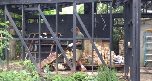 Kiln bricks being removed from the Kiln House