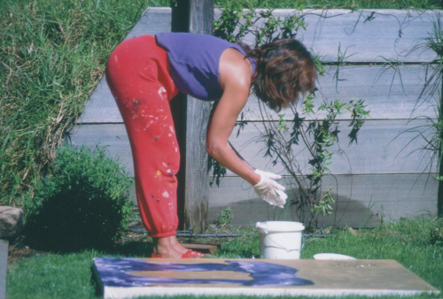 Our Hostess- the artist Bokara “Bobo" Legendre, preparing a canvas at her studio on her estate in Big Sur, California